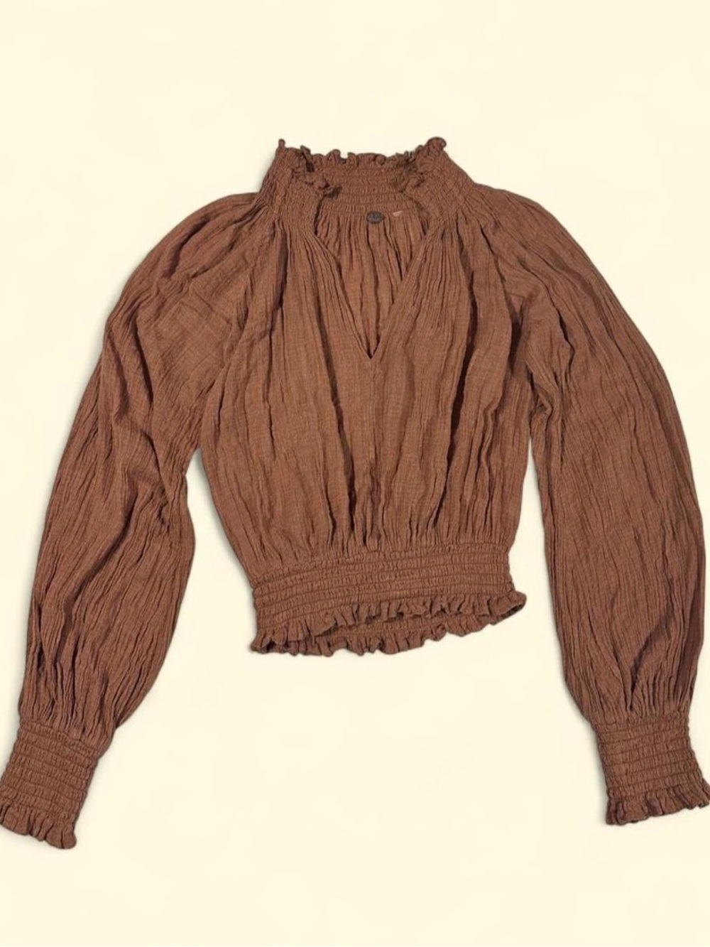 Free People FP One Smocked Peasant Blouse - small terracotta